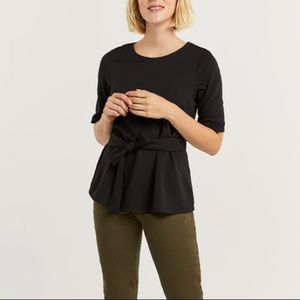 Elbow Sleeve Tie-Front Blouse